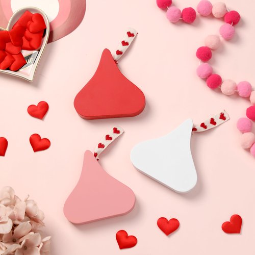 Valentine's Day Decor Kiss Signs - 3PCS Wood Candy Tiered Tray,Table Decorations Sign, Centerpieces for Valentines Day Table Mantel, Romantic Valentine's Day Wedding Party Gifts