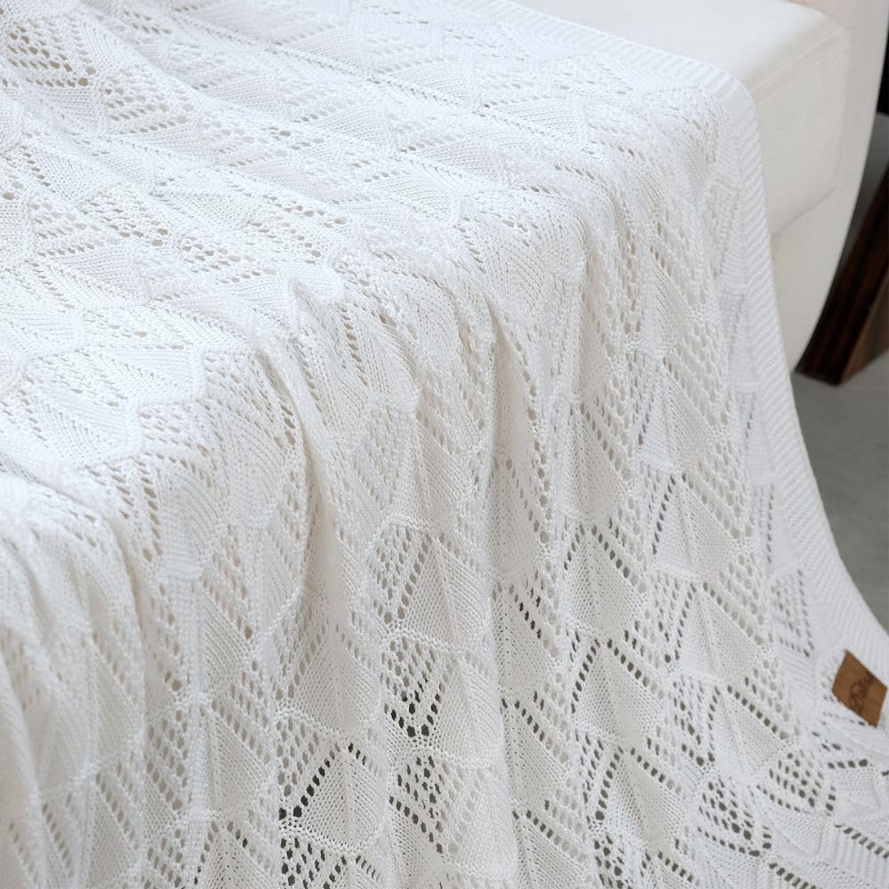 Dalisa Knitted Throw Blanket 100% Austrian Eucalyptus Lyocell Tencel™ Premium Boho Vintage Knit Throw Blanket 50"x60" Natural - Cozy, Chunky & Comfy Stitch for Snuggle Lounging Emily