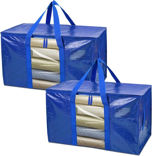 BALEINE Oversized Moving Bags - Heavy-Duty Storage Totes with Reinforced Handles | 2-Pack, Blue w/Window