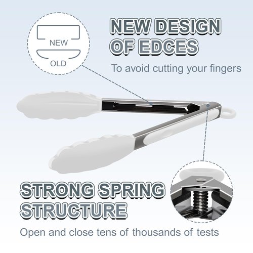 JIDSPWLS Premium Stainless Steel Heat Resistant Kitchen Tongs for cooking,set of 9" and 12" (White),Non Scratch Silicone cooking Tong Tip for Cooking Pans,Strong Grip BBQ tongs for Grabbing Hot Food