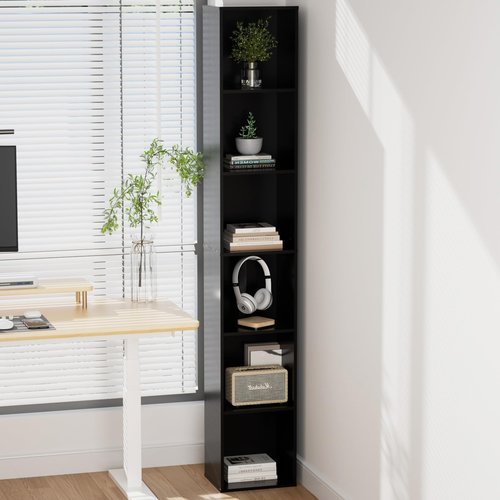 QieerHior Tall Narrow Bookshelf 6-Tier Bookcase,70.5" Skinny Thin Corner Shelf Slim Storage Cabinet,Wood DVD CD Media Cube Organizer Tower Rack for Small Spaces, Bedroom, Living Room, Office,Black