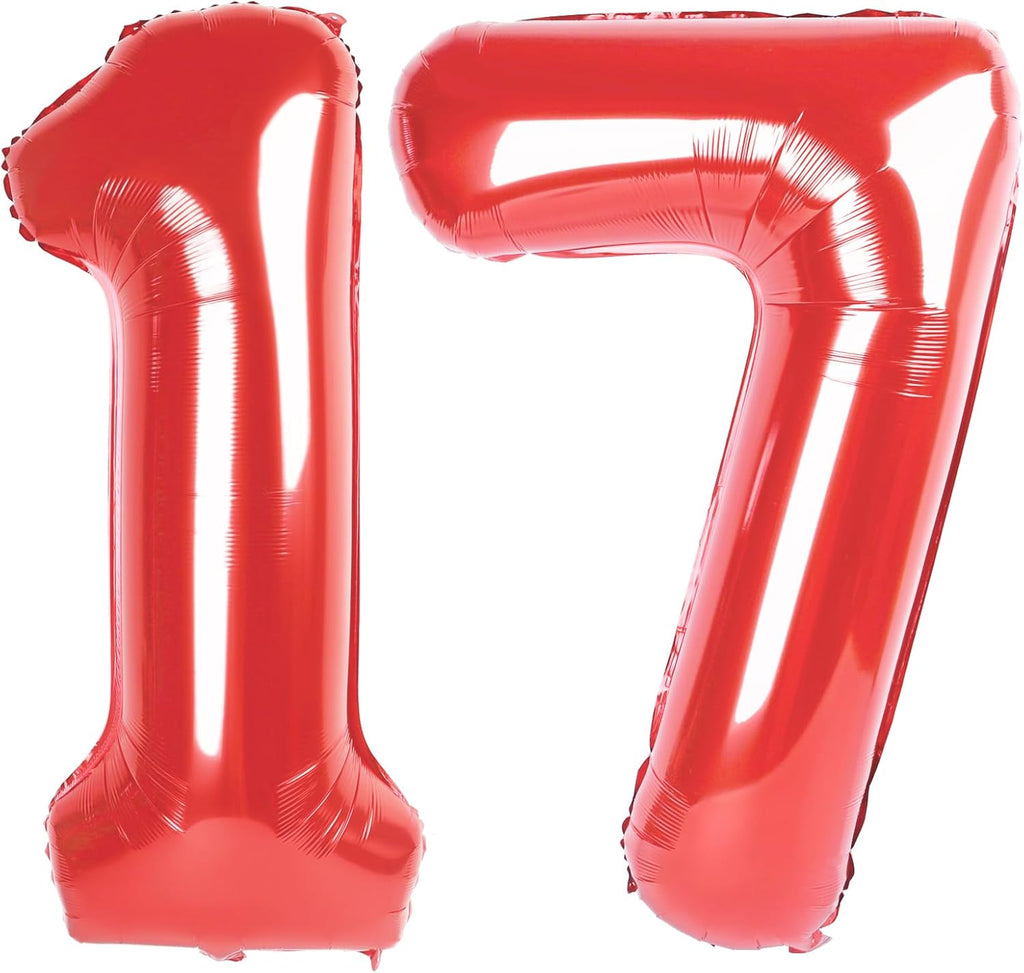 Red Number 17 Balloon - 40 Inch Birthday Decoration for 17th Party | Perfect for Boys & Girls