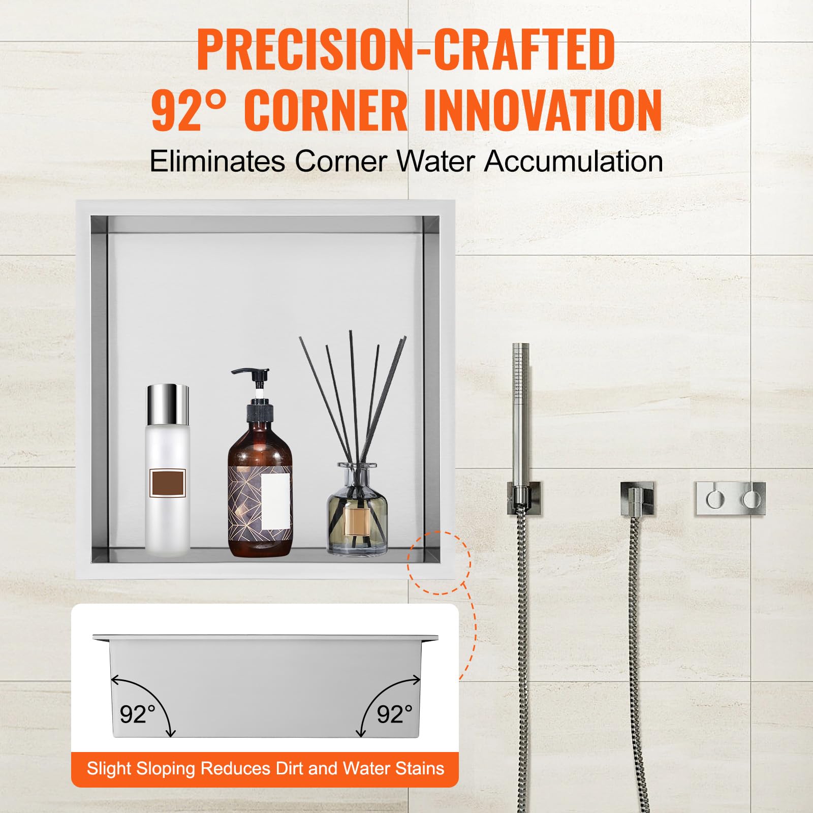 VEVOR Shower Niche No Tile Needed, Stainless Steel Niche for Shower Wall, Sealed Waterproof Rust-Resistant Bathroom Niche for Storage, 13x13'' Single Shelf