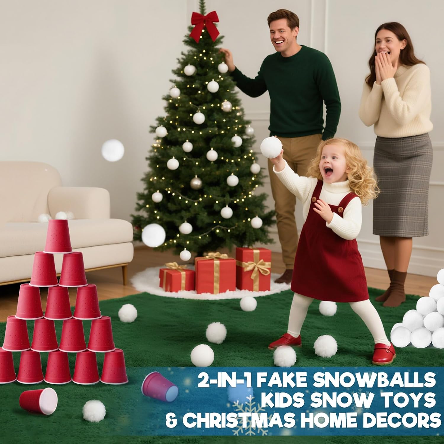 Skiennix 60 PCS Fake Snowballs - 2 Inch Indoor Decorations for Family Fun & Holiday Parties