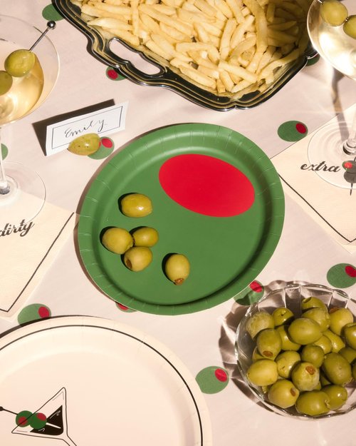 xo, Fetti Martini and Olive Plate Set - 32 Pack | Green Olive, Martini Theme, Cocktail Party Plates, Tini Bit Older, Vegas, Poker