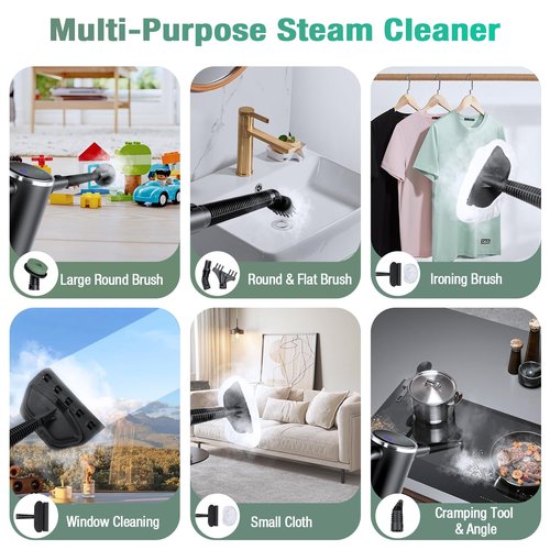 11-in-1 Steam Mop - Detachable Handheld Steam Cleaner with 380mL Tank, 260℉ Floor Steamer for Hardwood, Tile, Grout, Windows, Bath & Kitchen - 3-Level Steam Control, Multi-Purpose Floor Steam Cleaner