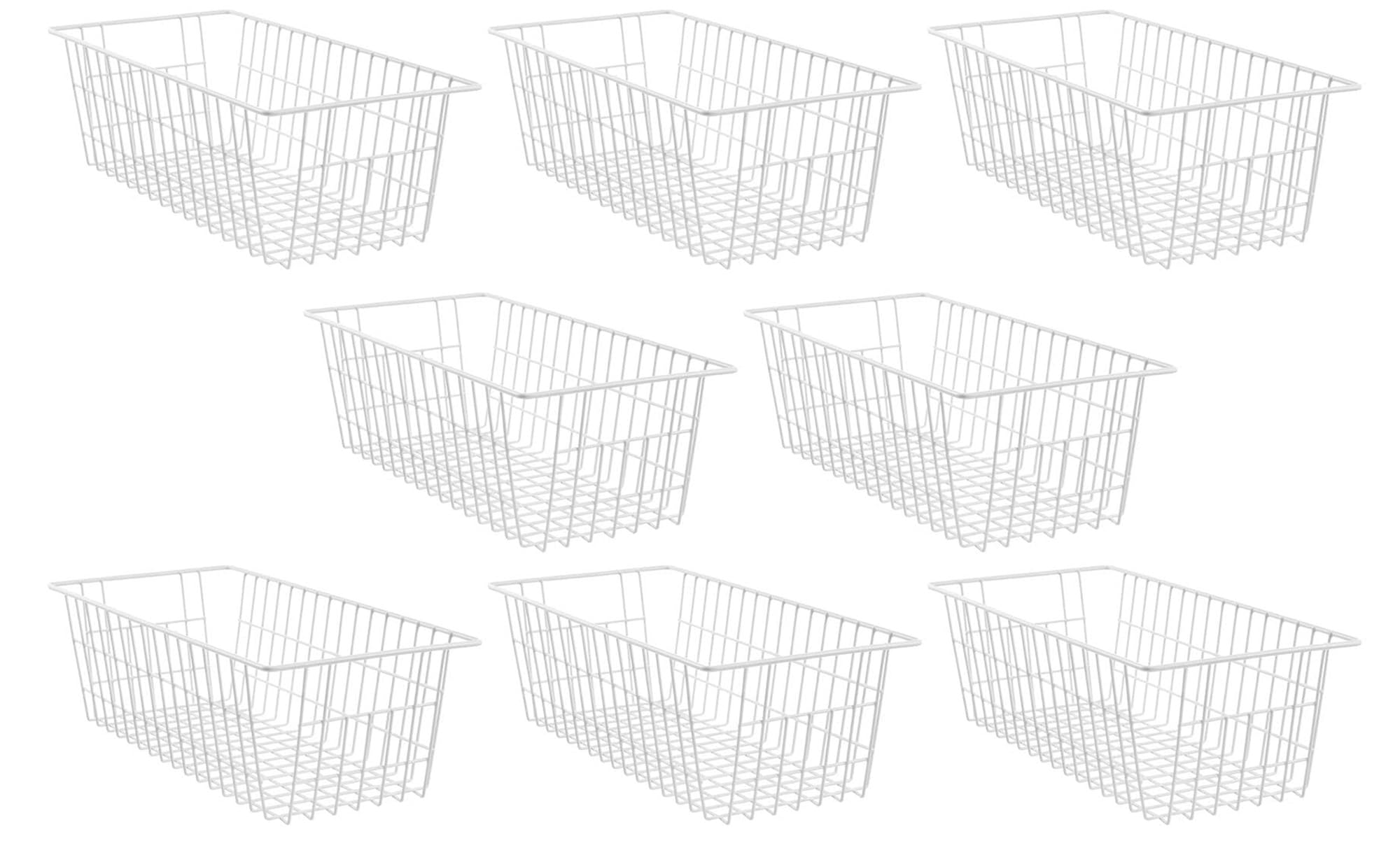 SANNO Freezer Baskets Wire Storage Baskets Bin Organizer Food, Kitchen, Basket Organizers Bins for Home, Bathroom, Closet Organization, White, 8