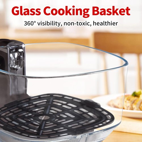 OLIXIS 4.7Qt Glass Air Fryer, Non Toxic Air Fryer with 10 Preset Cook Modes, 395°F Rapid Air Crispy Technology, Roast Bake Dehydrate Reheat, Nonstick & Easy-Clean Basket, 1300W