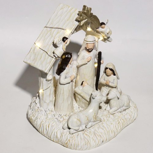 Nativity Set with LED Lights - Christmas Nativity Scene & Manger for Festive Table Decoration