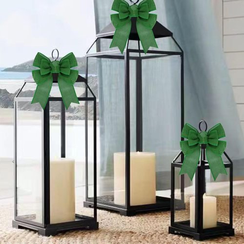 Meseey Emerald Green Wired Ribbon - Handmade Burlap Bows for Wreaths & Gift Wrapping | 2 Pcs Set
