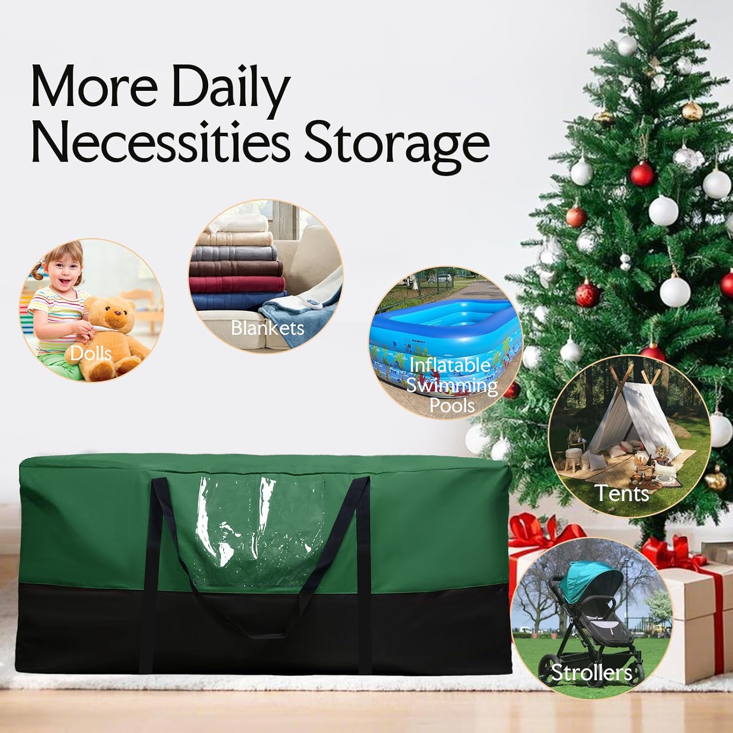Skiennix Christmas Tree Storage Bag - Heavy Duty 600D Oxford Material for Up to 10 Ft Trees | Dampproof with Reinforced Handles & Dual Zipper