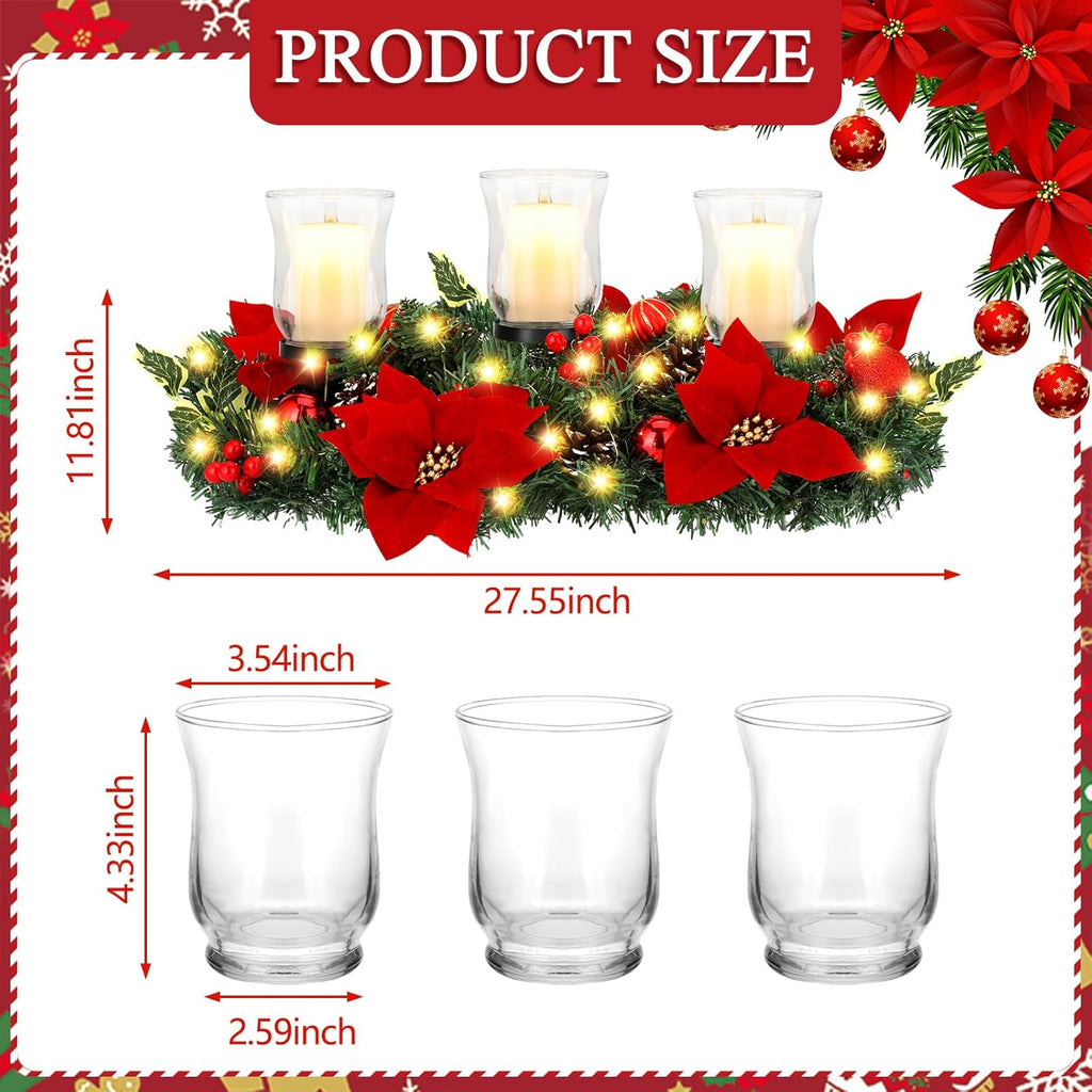 Sliner Christmas Candle Holder - Elegant Poinsettia Glass Centerpiece for Holiday Table Decor