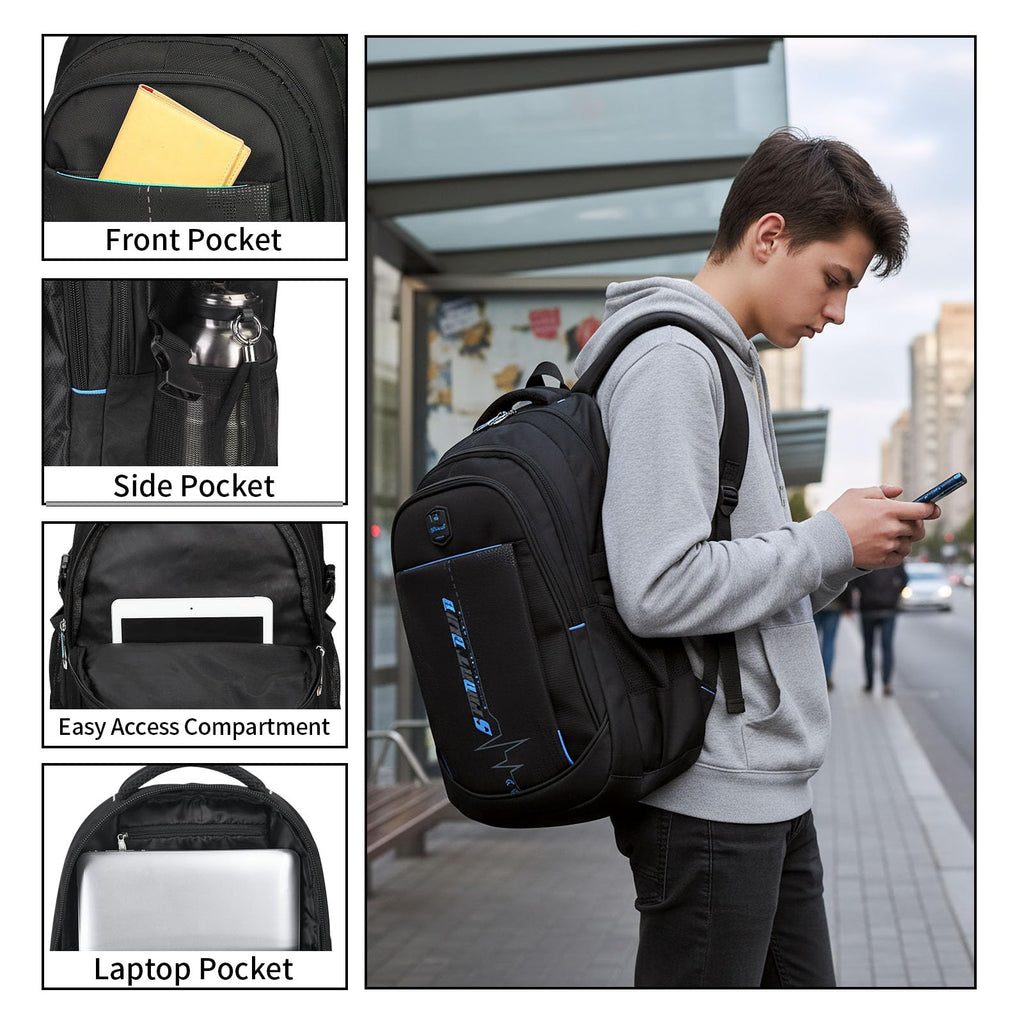 goldwheat School Backpack For Teen Boys, Lightweight Water-Resistant Boys Bookbag With Computer Compartment Fits 15.6" Laptop