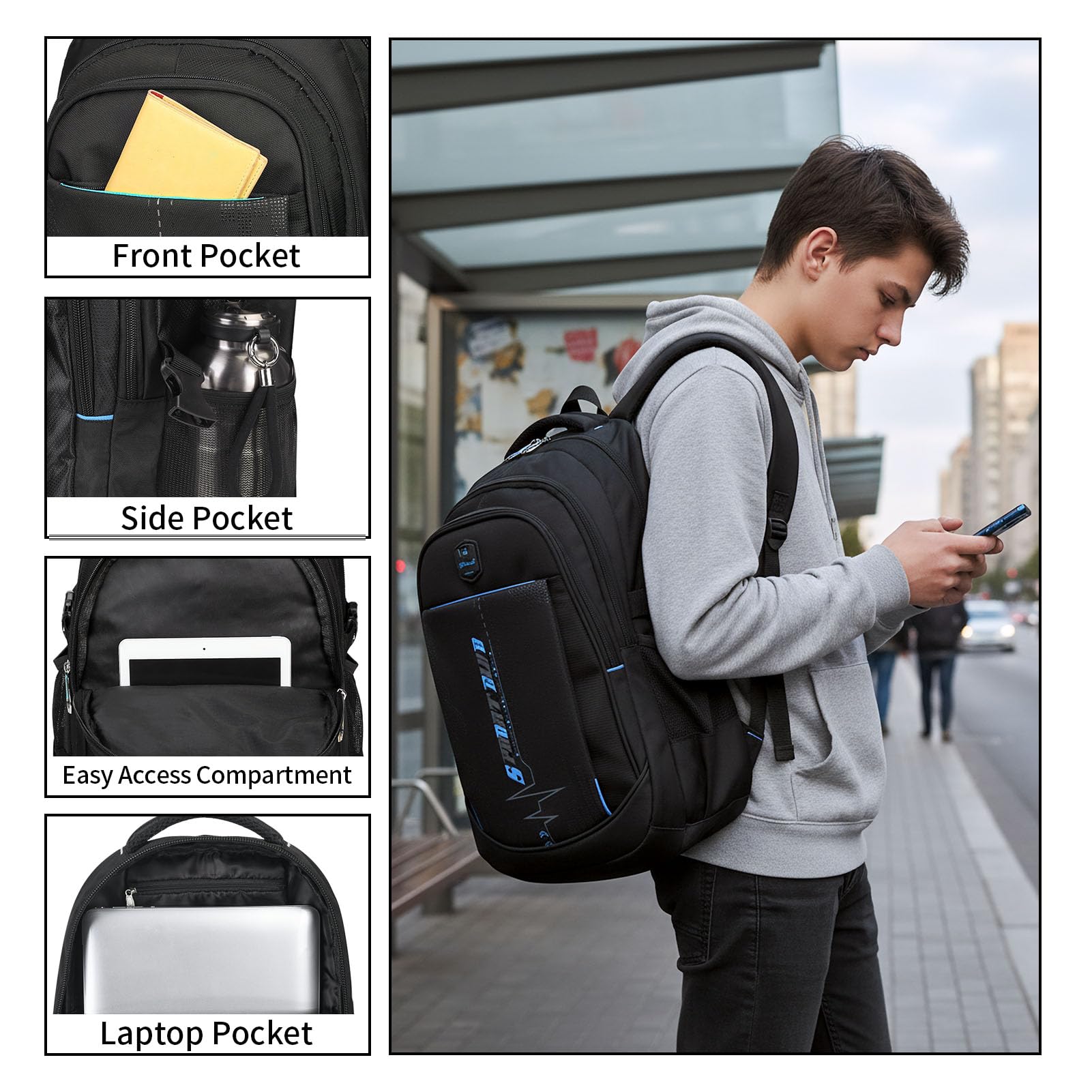 goldwheat School Backpack For Teen Boys, Lightweight Water-Resistant Boys Bookbag With Computer Compartment Fits 15.6" Laptop