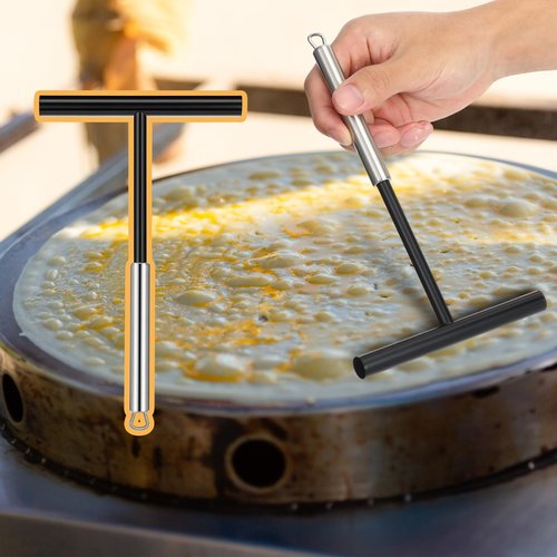 XLIUAX 2PCS Crepe Spreader and Spatula Set, 8 inch Black T-Shaped Batter Spreaders, 13.4 Inch Crepe Spatula Turner, Nylon Batter Spreader With Stainless Steel Handle for Evenly Spreading Batters