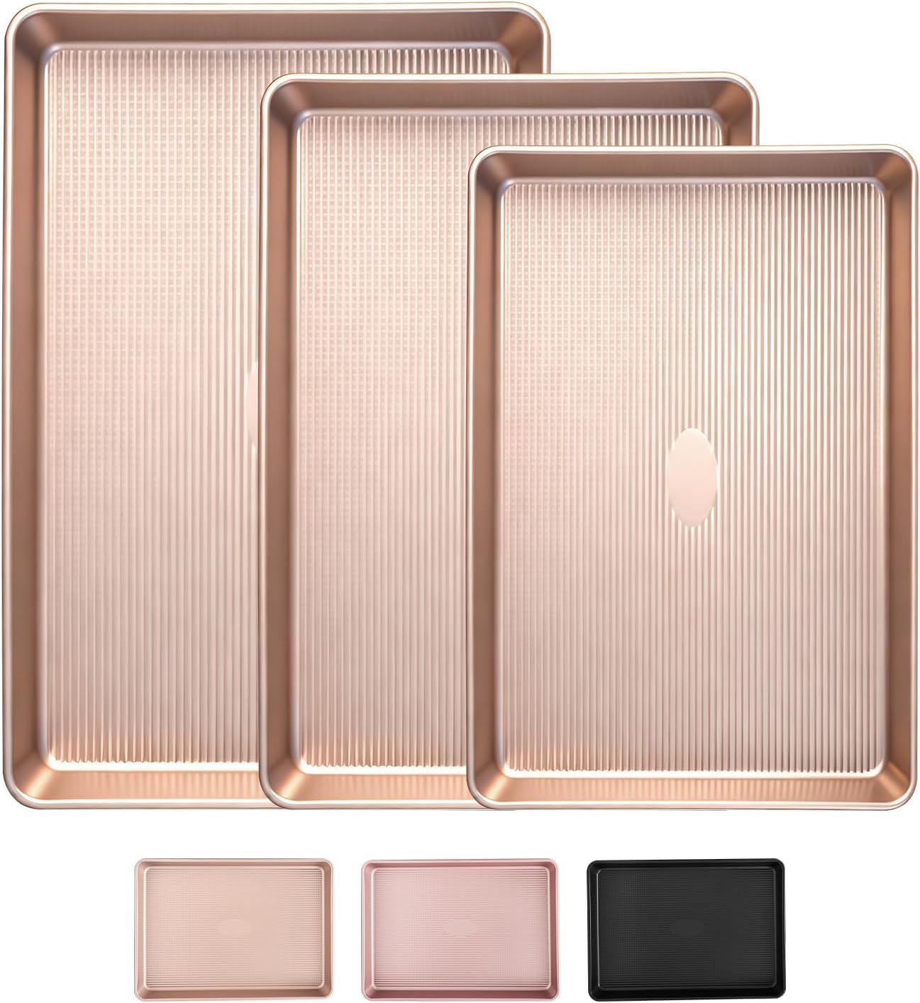 Sakerplus Nonstick Baking Sheet Pan Set - Heavy Duty Cookie Sheets | Rust-Resistant, Easy Clean, 3 Sizes in Champagne Gold