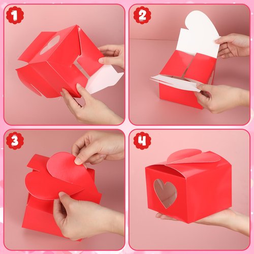 Fullhawl 15 Pcs Valentine's Day Heart Cupcake Boxes with Window Red Valentines Cupcake Treat Boxes Candy Cookie Box Gift with Stickers for Candy Cookie Dessert Homemade Bakery Party