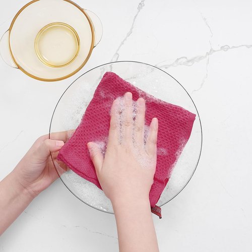 Homaxy Kitchen Dish Cloths - Ultra Soft 100% Cotton Waffle Weave, Quick Drying, 12 x 12 Inches, 6-Pack, Hot Pink