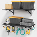 Jusgym 2-Pack 2x4ft Garage Shelving Wall Mounted, Heavy Duty Garage Wall Shelving with Hooks, 500 lbs Capacity Industrial Storage Shelves for Garage Organization
