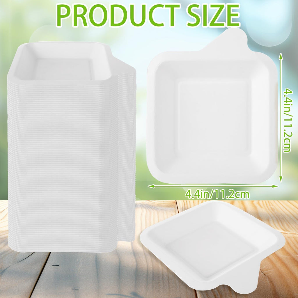 Oungy 300 PCS Small Paper Plates 4 Inch Small Disposable Plates White Square Paper Plates Paper Dessert Plates Paper Plates Bulk Cake Paper Plates Sugarcane Plates for Holiday Wedding Graduation Party