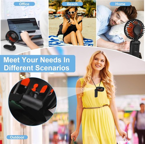 LtYioe Portable Handheld Fan - Rechargeable Mini Desk Fan with LED Display & 180° Foldable Design | Black