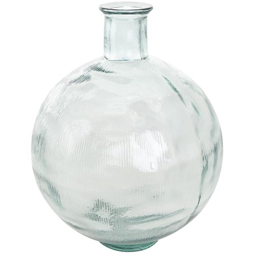 Deco 79 Recycled Glass Handmade Decorative Vase Ribbed Spanish Bottle Centerpiece Vase, Flower Vase for Home Decoration 13" x 13" x 17", Clear
