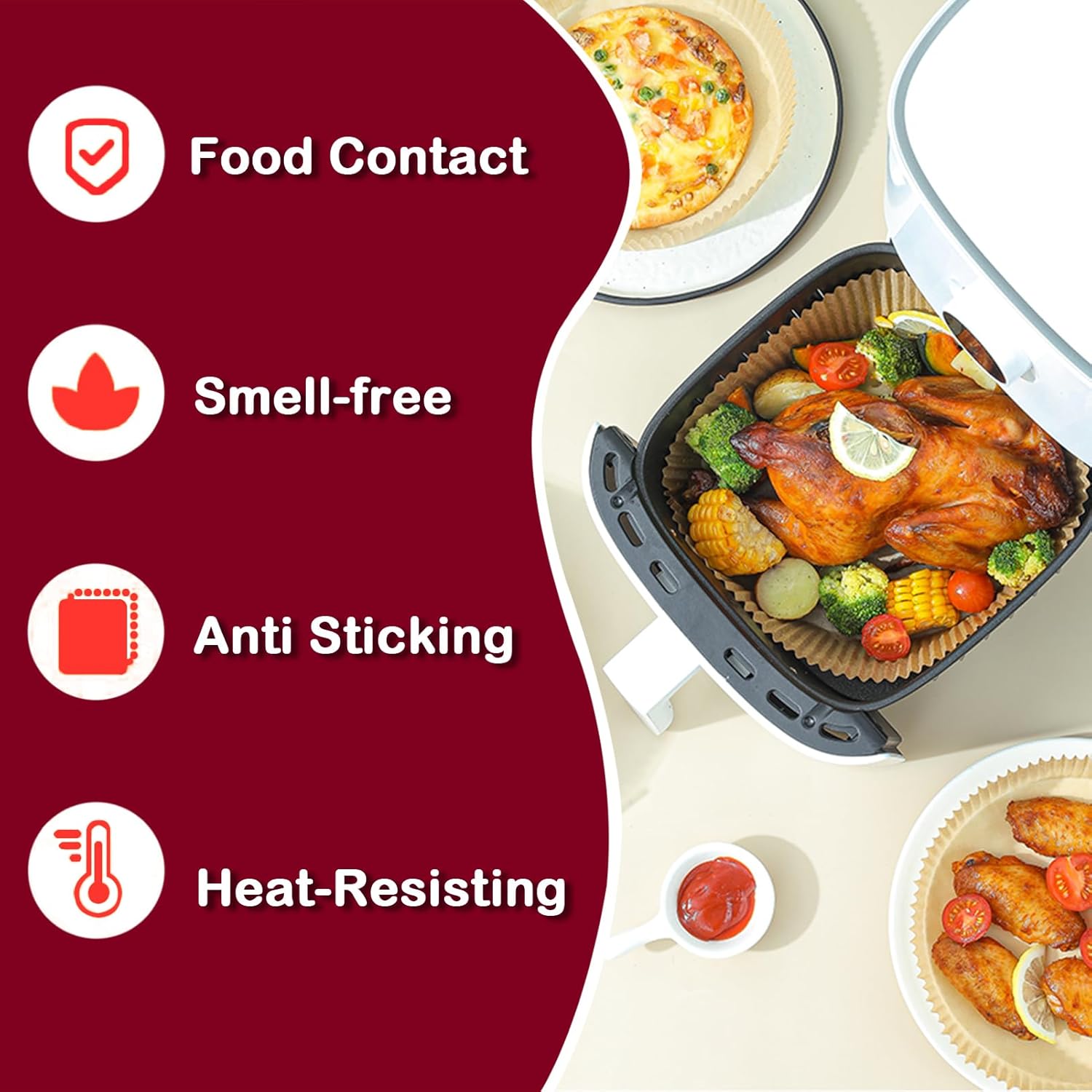 Ninja Air Fryer Liners - Non-Stick Parchment Paper for 4-8QT Baskets | 225 PCS Round Liners