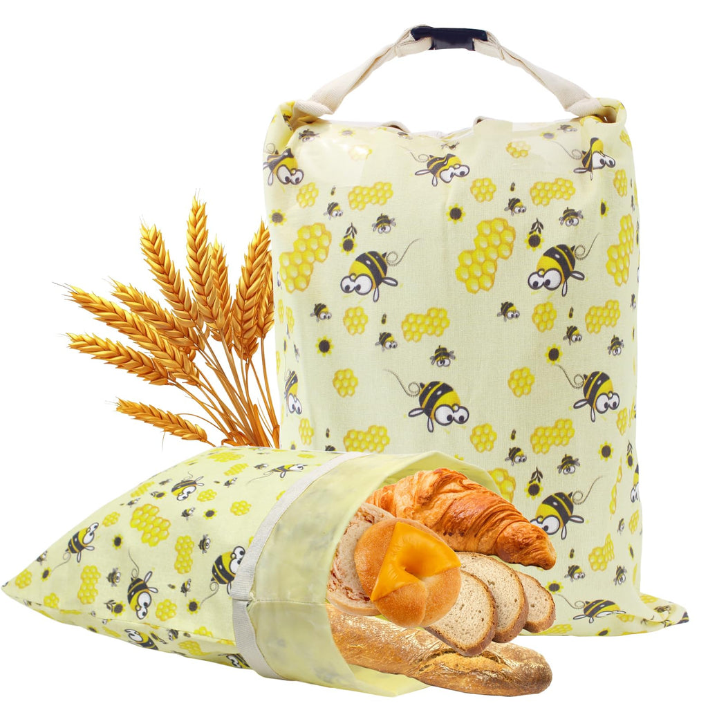 HelixTrim 2 Reusable Beeswax Bread Bags, 17 Inch Foldable Food Storage Bag, Suitable for Homemade Bread, Sourdough Preservation, Picnics, and Zero Waste Living (Bee Bag)