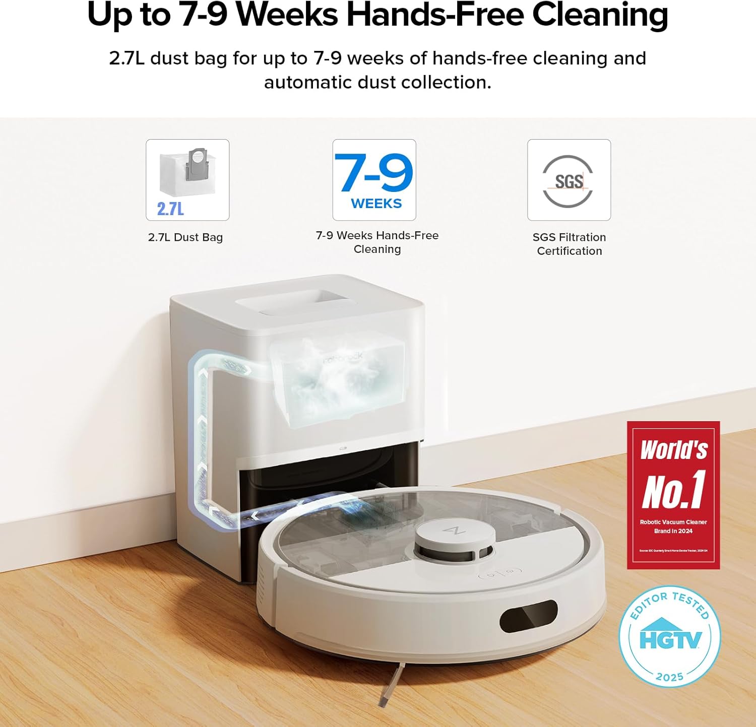 Roborock Q7 M5+ Robot Vacuum & Mop - 10000Pa Suction, Self-Emptying, App Control, White