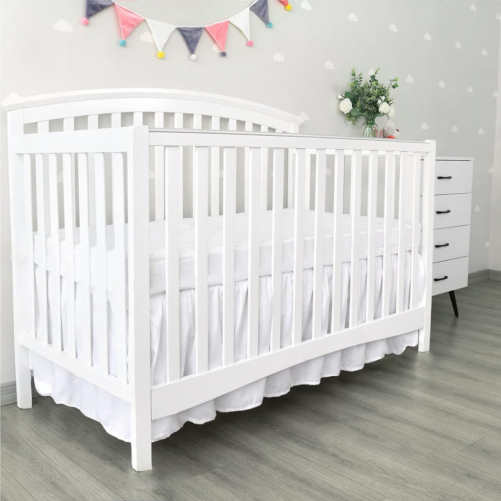 Crib Bed Skirt - Skiennix 28” x 52” Pleated Dust Ruffle | Adjustable Fit for Toddler Beds, Soft White