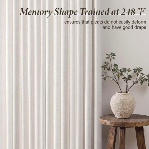 MIULEE Pinch Pleated Linen Curtains - 90 Inch Semi-Sheer Light Filtering Drapes | 4 Panels in Beige & White
