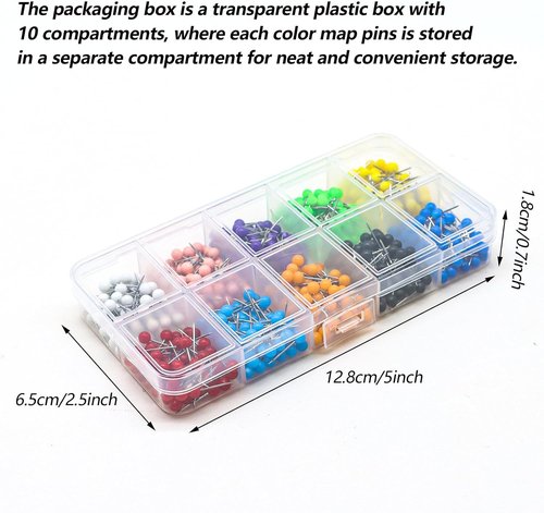 Map Pins 1/8 inch 600 PCS Multi Color Push Pins Tacks Plastic Round Head Push Pins for Wall, Bulletin Board, Cork Board