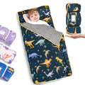 Primlect Thick Toddler Nap Mat with Removable Pillow and Minky Blanket, 45" x 35" Sleeping Bag, Fits Kids 24–36 inch, Washable, Portable for Daycare, Boys and Girls (Dinosaur)