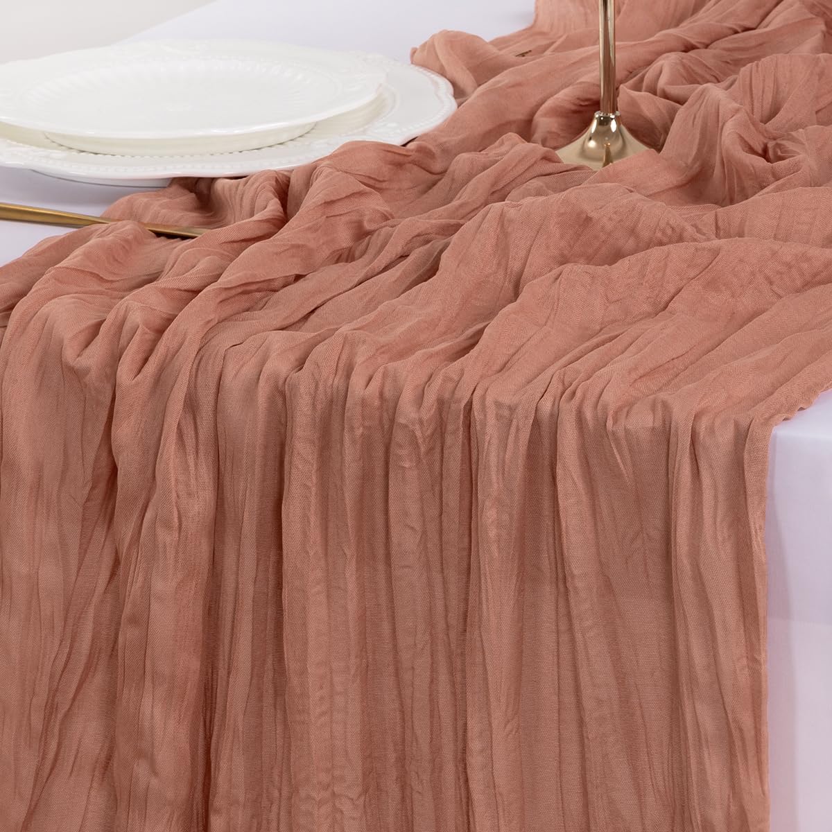 Socomi Cheesecloth Table Runner - Dusty Rose Boho Style | 120 Inch Sheer Decor for Weddings & Events