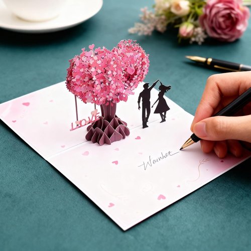TOSKFJ Romantic 3D Pop Up Love Tree Hearts Card - Ideal Gift for Couple, Wife, Husband, Her & Him | Perfect for Wedding, Anniversary, Valentine's Day, Romantic Birthday, Mother's Day