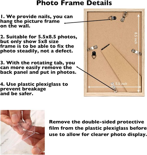 JCJMY Picture Frame 5.5x8.5 - Wall Mount or Tabletop Display | Shatter-Resistant Plexiglass, Natural Finish
