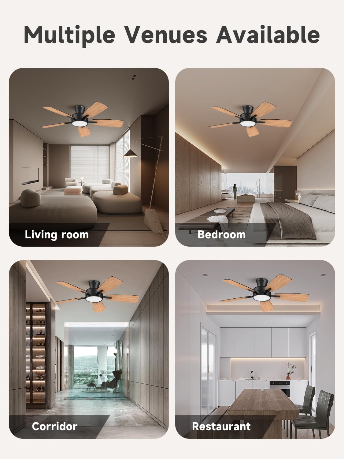 TALOYA Ceiling Fans with Lights and Remote, 46 Inch Low Profile Ceiling Fan with Light, Flush Mount, Reversible, 3CCT, Dimmable Black Modern Ceiling Fan for Bedroom, Living Room, Outdoor Patio