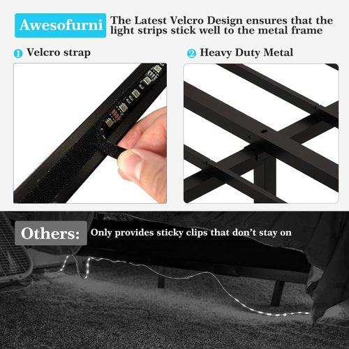 Awesofurni Floating Bed Frame Queen Size, Queen Bed Frame with Smart LED Lights, Heavy Duty Modern Metal Platform Bed No Box Spring Needed - Easy Assembly and Noise Free