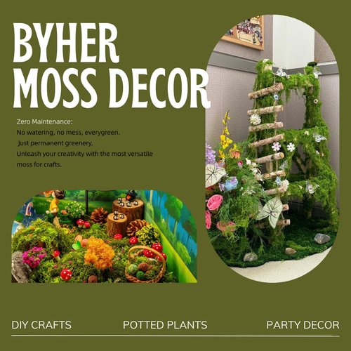 BYHER Fake Moss for Plants Indoor, 7OZ Value Pack - Artificial Grass for Crafts, Floral Arrangements & Potted Plants, Natural Moss Alternative for Terrariums, Fairy Gardens (Light Green)