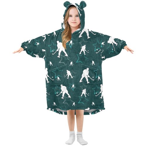 Sletend Hockey Players Wearable Blankets for Kids,Hoodie Blankets Sweatshirt Super Soft Warm Cozy Oversized Blanket Hoodie with Pocket,Small