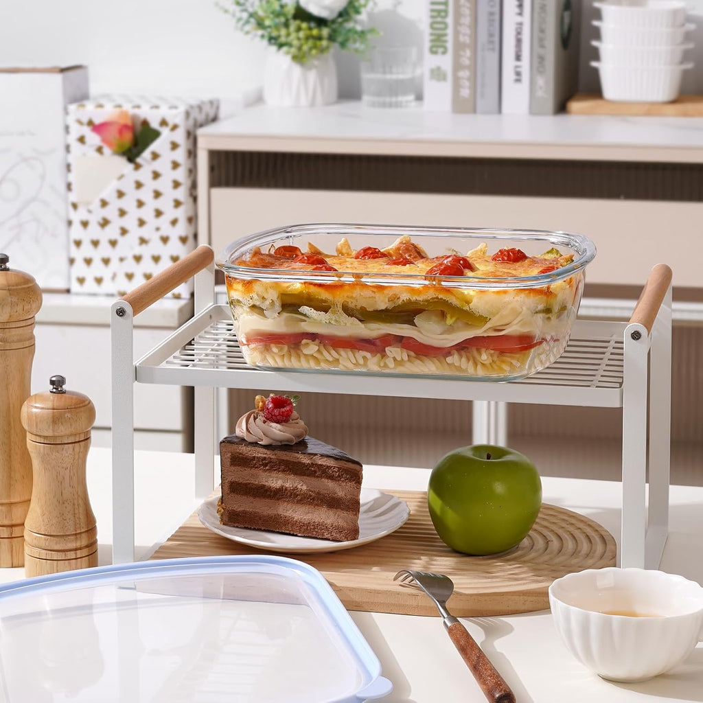 NUTRIUPS Glass Baking Dish - BPA-Free Lid, Square Casserole Pan for Oven & Dishwasher | 2.6L, Blue