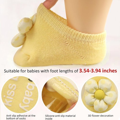 KEAINVRN Baby Girls' Socks - 4-Pack Flower Non-Slip Ankle Socks for Toddlers | Comfortable & Cute