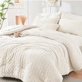 HYMOKEGE Ivory Twin Comforter Set - 5-Piece All-Season Luxury Bedding Set with Sheets & Pillowcases