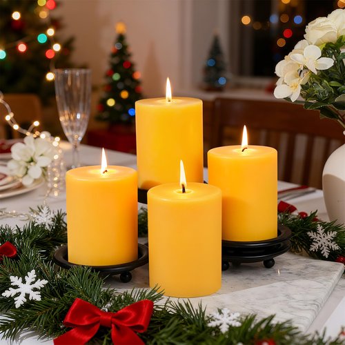 UGBEM 1 Packs 3" x 4" Natural Beeswax Pillar Candles,60 Hours Long Burning Emergency Candles 100% Pure Beeswax Candle,Blessed Bees Wax Candles for Home Room Paryer Parties,Smokeless & Dripless