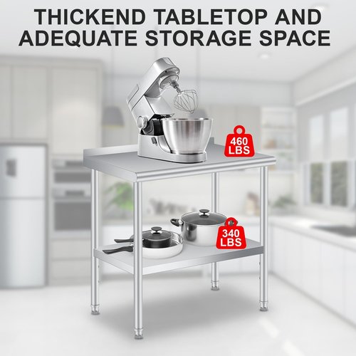 Stainless Steel Prep Table, 30 x 24 inches, with Backsplash, Adjustable Undershelf & 4 Wheels, Commercial Heavy Duty Table with Adjustable Under Shelf for Outdoor Use,Restaurants,Hotels,Works