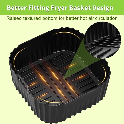 Air Fryer Silicone Liners Square for Chefman 8QT Air Fryer, 3 Pack Reusable Silicone Pot Baking Accessories for Instant, Nuwave, Gourmia and other 8QT to 10QT Large AirFryer, 2 In 1 Liners