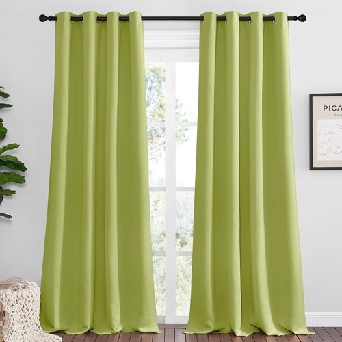 NICETOWN Blackout Curtains - Fresh Green Thermal Insulated Drapes, 96" Length, 2 Panels for Large Windows