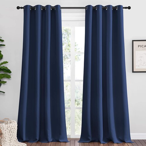 NICETOWN Navy Blackout Curtains - Thermal Insulated Room Darkening Drapes | 120" Long, Set of 2