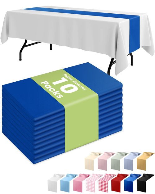 Pureegg Navy Blue Plastic Table Runners - 10 Pack, 14'' x 108'', Water Resistant & Disposable Centerpiece Decorations for Table Cloth, Wedding, Birthday, Holiday, Baby Shower, Party, Home Decor
