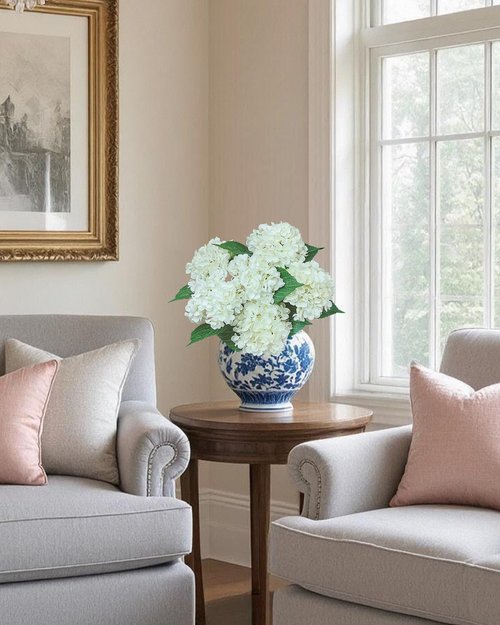 6PCS White Hydrangea Artificial Flowers Bouquets, Bulk Silk Hydrangea Heads with Stems, Fake Hydrangeas Flowers Arrangement, Faux Floral Decor for Home Wedding Party